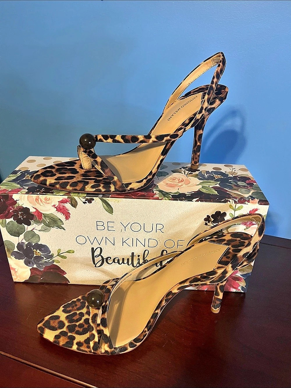 Antonio Melani Leopard Print Heeled Sandals, Size 6.5